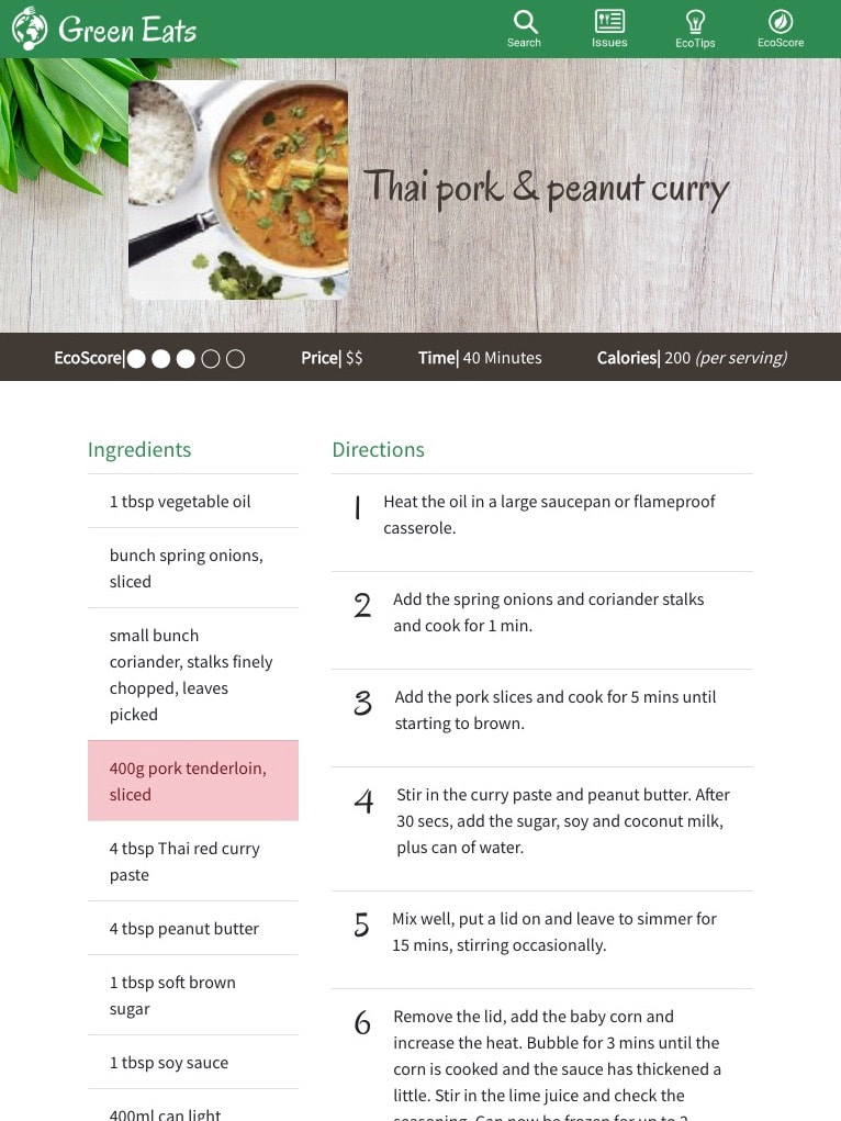 Recipe Tablet View